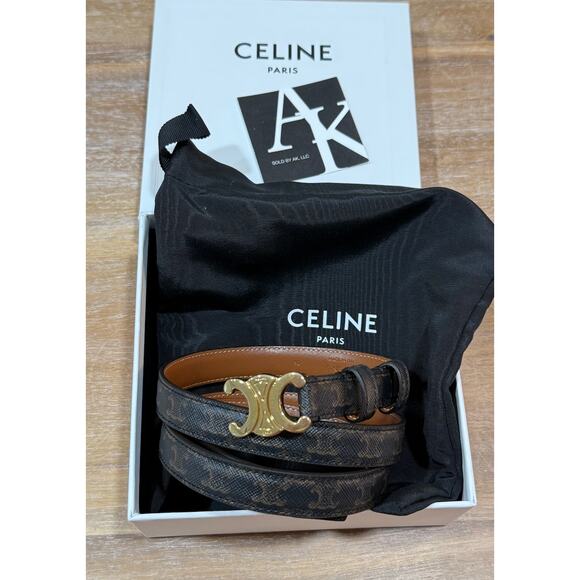 CELINE Small Triomphe Belt 18mm Brown Triomphe Canvas Tan Size 90 NIB main image 5